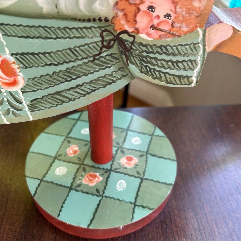Vintage hand carved wood wooden folk art hand painted angel candle holder - Picture 4 of 15
